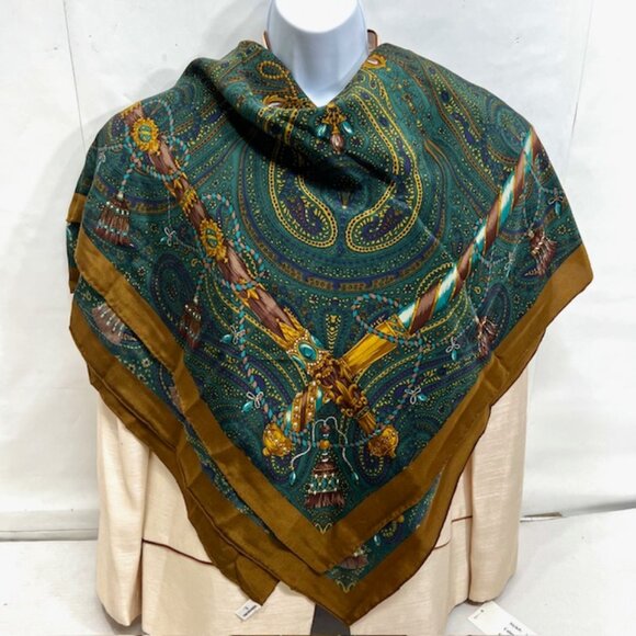 Trussardi Italy XXLarge 50"x50" 6scarf,  full body wrap Silk Green Floral ( 43) - Picture 1 of 13